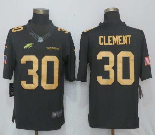 Men Philadelphia Eagles #30 Clement Gold Anthracite Salute To Service Nike Limited NFL Jerseys->->NFL Jersey